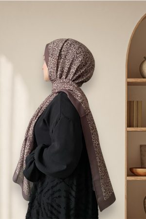Çiçek Desen Kahverengi Soft Şal