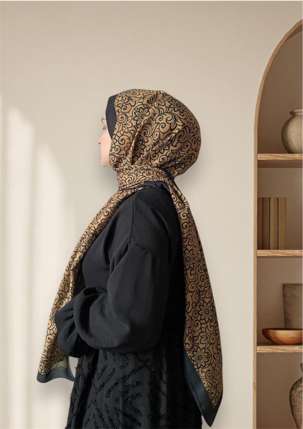 Çiçek Desen Sarı Siyah Soft Şal