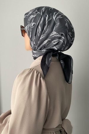 Soyut Yaprak Desen Füme Soft Eşarp