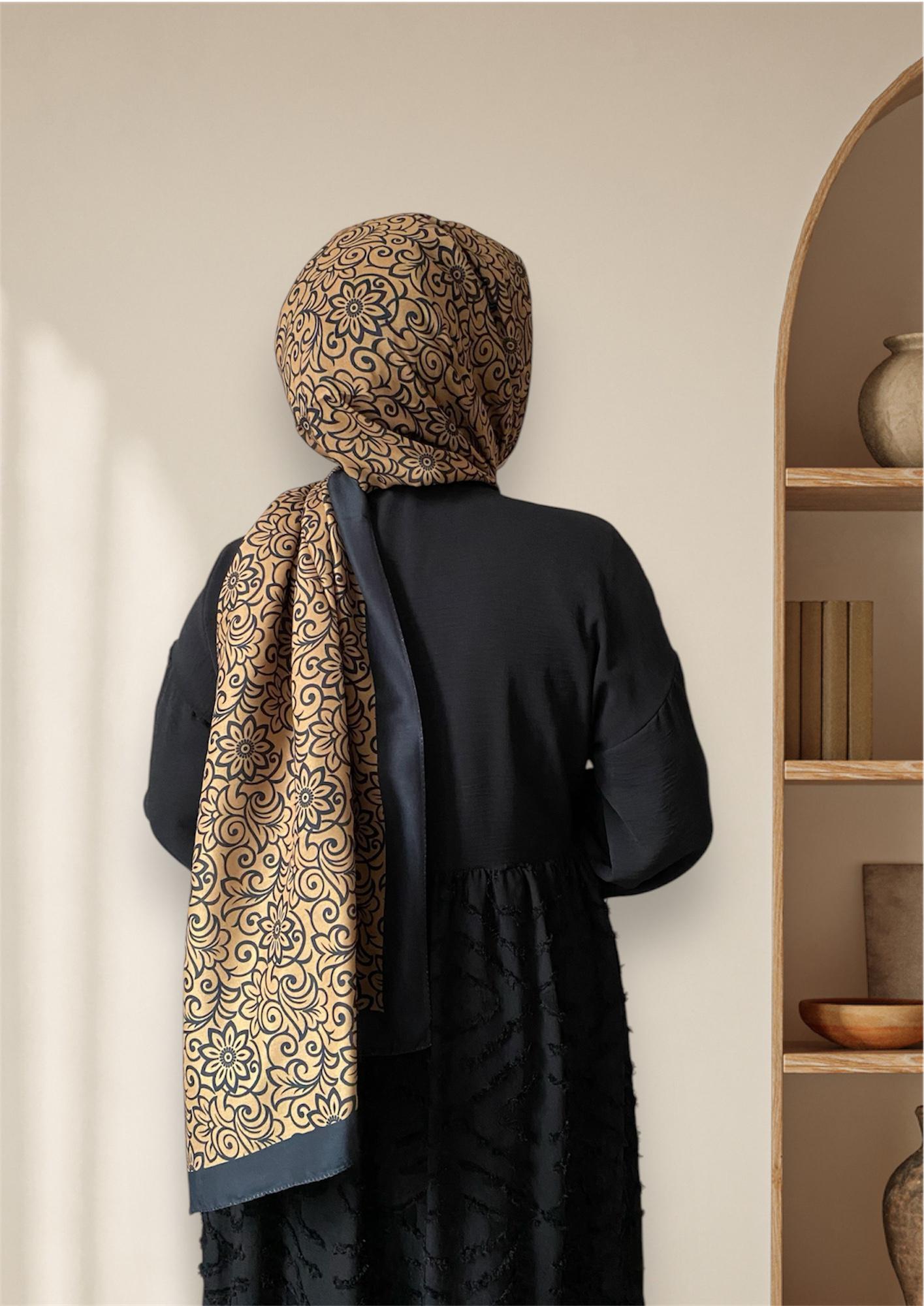 Çiçek Desen Sarı Siyah Soft Şal - Görsel 2