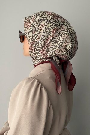 Minimal Çiçek Desen Bordo Soft Eşarp