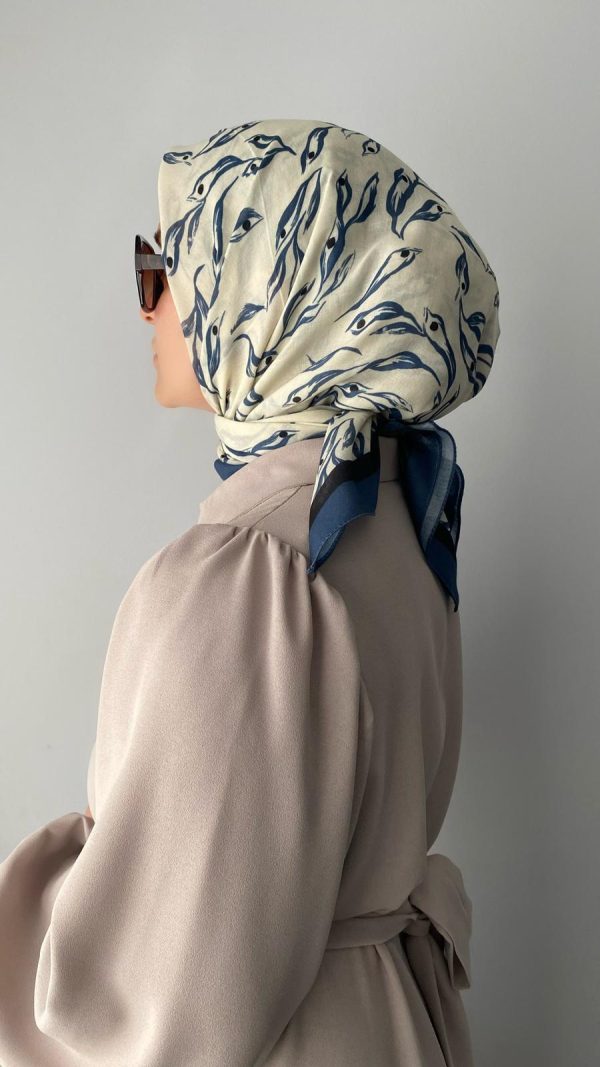 Soyut Yaprak Desen Mavi Soft Eşarp