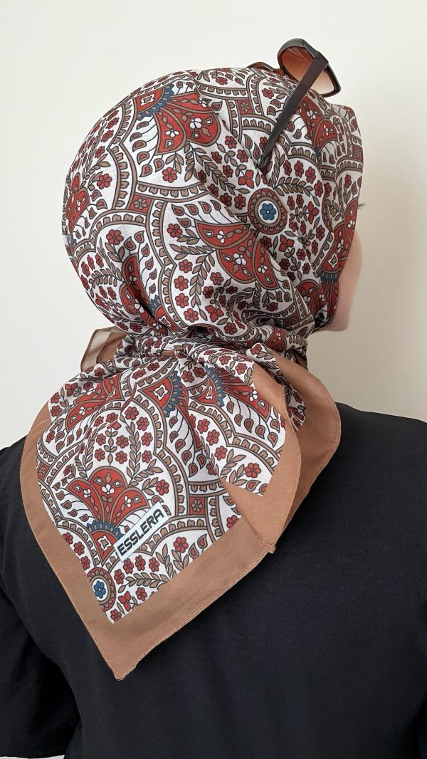 Çini Desen Kahverengi Soft Eşarp