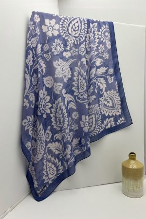 Paisley Çiçek Desenli Mavi Soft Eşarp