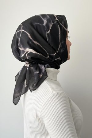 Mermer Desenli Siyah Soft Eşarp