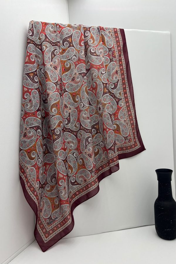 Retro Desenli Kiremit Soft Eşarp