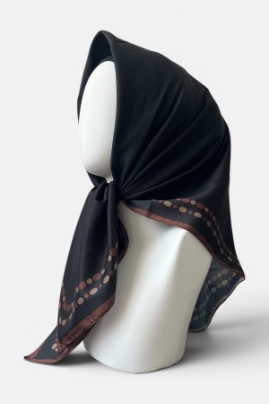 Puantiyeli Kenar Desenli Siyah Twill Eşarp