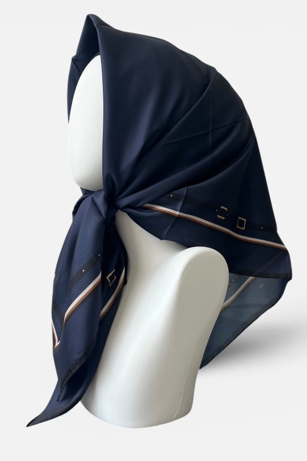 Desenli Lacivert Twill Eşarp